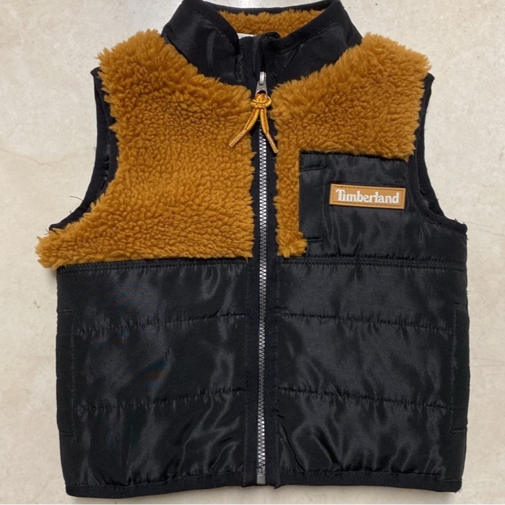Timberland Kids Black and Tan Fleece Vest Size 3-6M